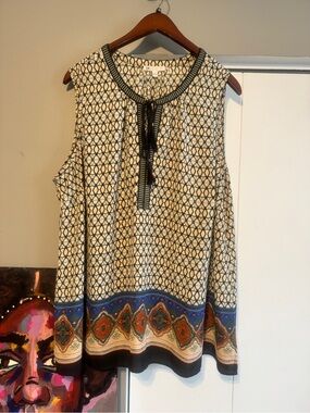 DR2 Plus Size 3X Boho Geometric Tassel Sleeveless Tunic Top